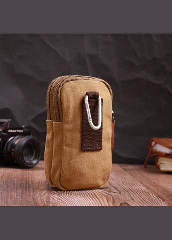 Вертикальная сумка-чехол на пояс с металлическим карабином из текстиля песочный 22227 Vintage (329197734)