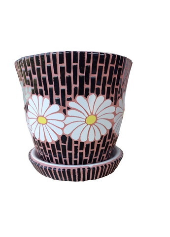 Горщик для квітів Скляна мозаїка Ромашка 2 л Чорний/Білий No Brand (371774141)
