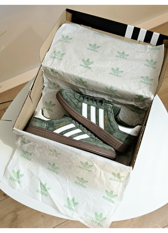 Оливковые (хаки) демисезонные кроссовки мужские и женские adidas spezial khaki white | адидас специал хаки No Brand