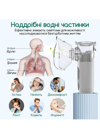 Ультразвуковий небулайзер акумуляторний Baby KS015 портативний інгалятор з насадками для дітей та дорослих Swan (351394930)