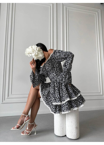 Чорна повсякденний романтична сукня з відкритими плечима та пишною спідницею з пишною спідницею, з відкритими плечима Україна