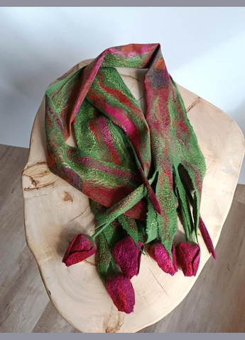 Шарф з тюльпанами, мокре валяння вовни меринос і шовку, ручна робота Hand Made (330766788)