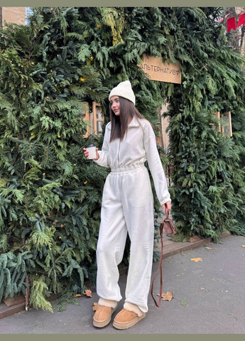 Женский комбинезон No Brand однотонный молочный спортивный, повседневный, кэжуал, денил флис