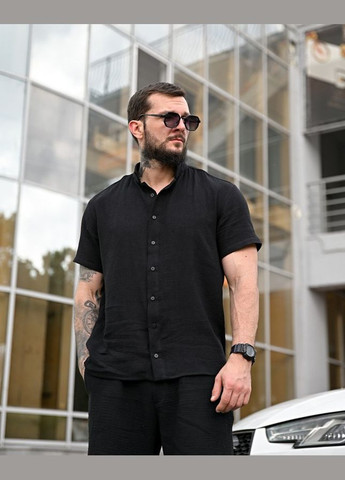 Мужской летний костюм шорты и рубашка черный однотонный Freedom (338792903)