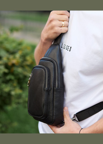 Сумка-слинг мужская черная через плечо из натуральной кожи 32545 Tiding Bag (359380794)