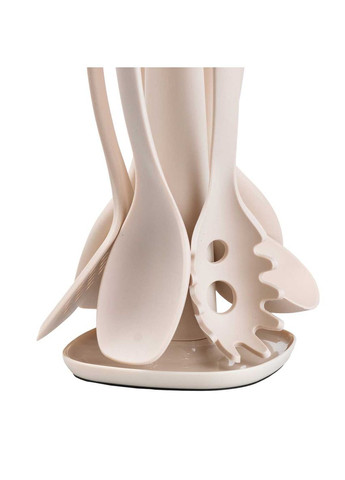 Набір кухонного приладдя на підставці 6 шт бежевий силіконові інструменти для готування та сервірування ProDobro (364191778)