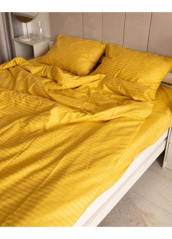 Постільна білизна з резинкою Жовтий страйп сатин PREMIUM Двухспальний розмір, наволочки 50/70 No Brand (363190215)