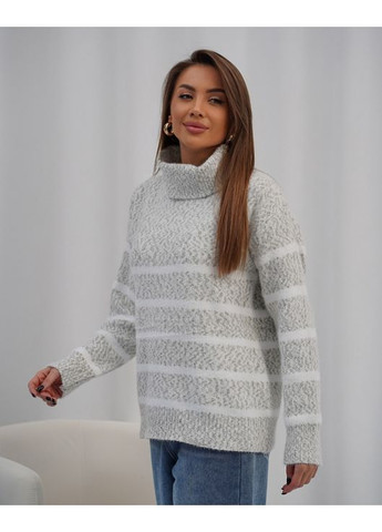 Серый зимний вязаный свитер-гольф в полоску Magnet