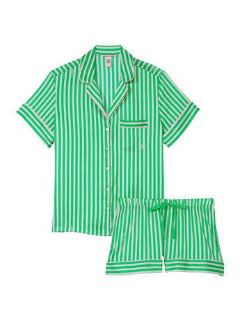 Зелена всесезон піжама жіноча satin short pajama set сатинова зелений сорочка + шорти Victoria's Secret