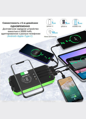 УМБ с солнечной панелью DN49 30000 mAh Wireless Solar Power Charger Green VHG (361111403)