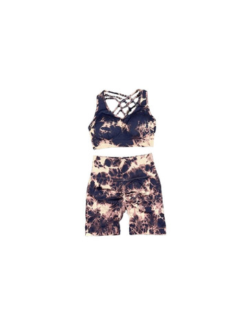 Спортивний костюм з мармуровим принтом (топ та шорти) фіолетового кольору, розмір S Trends (330757574)