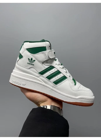 Белые демисезонные кроссовки мужские adidas forum white green high адидас форум белые No Brand