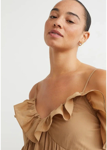 Бежева повсякденний жіноча сукня на бретелях з оборками н&м (57332) s бежева H&M