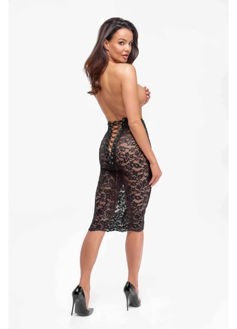 Чорна спідниця f302 ambivalence lace up midi skirt Noir Handmade