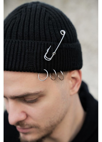 Утеплена трикотажна шапка Біні Докер на флісі Gvido Destroyed Black Without (363044255)