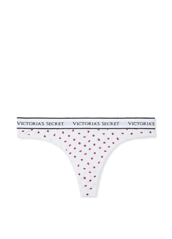 Трусики-стрінги жіночі бавовняні з логотипом Logo Cotton Thong Panty білі Victoria's Secret (341252176)
