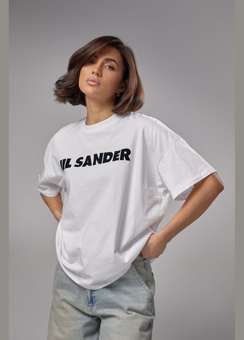 Біла літня трикотажна футболка з написом jil sander - білий Lurex