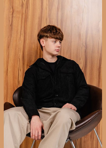 Чорна демісезонна вельветова сорочка для чоловіків прямого крою hc (h001-3358-045) Be in fashion