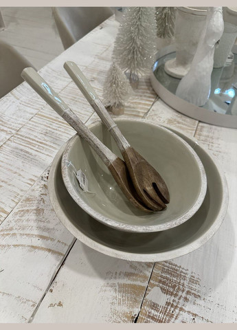 Набор из двух приборов для салата пасты из манго кремового цвета длина 34 см Бельгия (34505) J-Line (303354240)