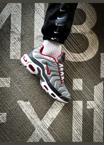 Серые всесезонные кроссовки мужские nike air max tn plus silver red gray | найк аир макс тн плюс серые красные No Brand