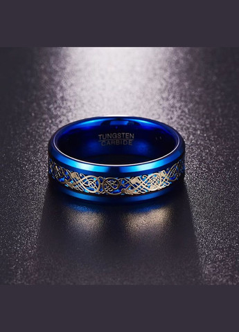 Кольцо из карбида вольфрама синее R-TU30-8-06 с орнаментом "Кельтский дракон" (золотистый дракон) (Размер 6сша (наш 16.5) Spikes (335833777)