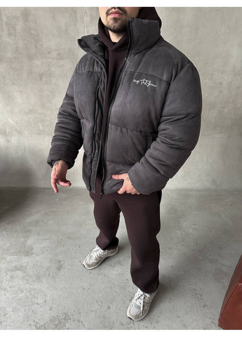 Серая пуховик замш серый No Brand