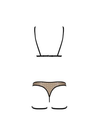 Комбинированный демисезонный эротический комплект нижнего белья gabi set xxl/xxxl beige, трусики с гартерами Passion