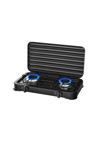 Настольная газовая плита RB-2229 на две конфорки с крышкой для кемпинга нержвеющая сталь Черная Rainberg (332006254)