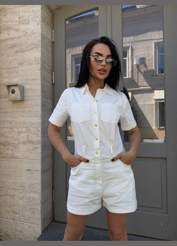 Комбінезон жіночий Style Point комбінезон-шорти однотонний білий повсякденний, кежуал джинс