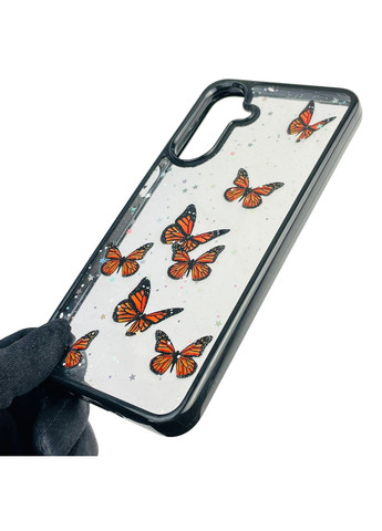 Чехол для Galaxy A26 (SM-A266) с блёстками с бабочками на самсунг а26 черный Samsung (366386571)