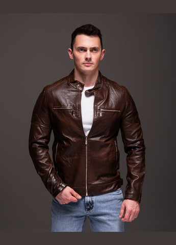 Темно-коричнева демісезонна стильна чоловіча куртка під шкіру Vakko