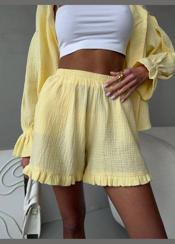 Жіночий літній костюм сорочка вільного крою та шорти з рюшами MonCher (339604643)