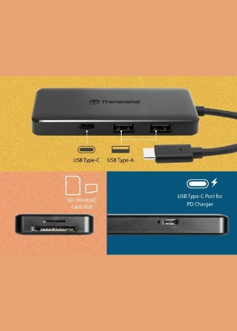 Хаб USB 3.1 Type-C > 2xUSB 3.1 Type-A/2xType-C/microSD/SD, пасивний Transcend (315503965)