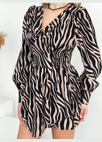 Бежевое повседневный женское платье - комбинезон а-силуэт Україна зебра