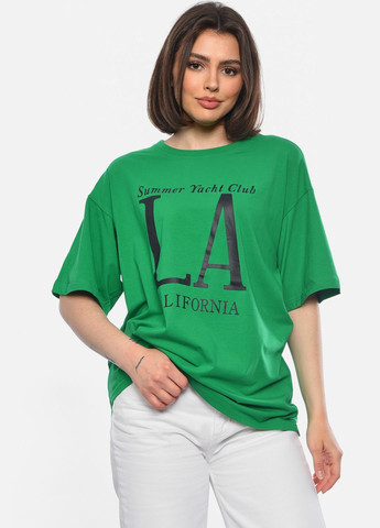 Зеленая летняя футболка женская полубатальная зеленого цвета Let's Shop