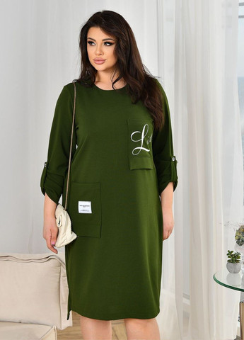 Оливковое (хаки) повседневный повседневное женское меди платье No Brand с надписью