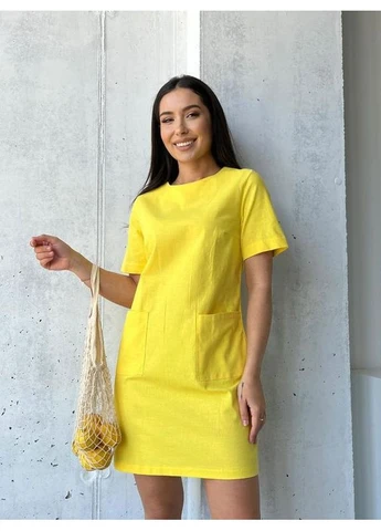 Желтое летнее платье с карманами Fashion