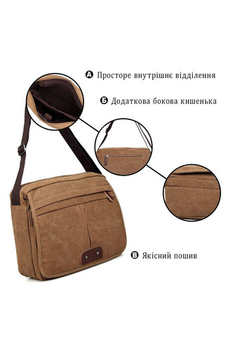 Чоловіча текстильна сумка через плече з відділенням для ноутбука у вінтажному коричневому стилі (sku_14445) No Brand (328922396)
