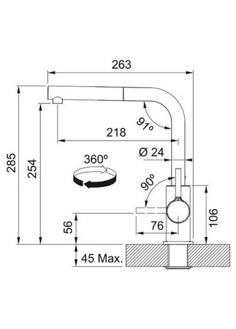 Змішувач для кухні Lina L Pull Out, довж.виливу - 218мм, поворотний, 1важіль, витяжний, сірий сланець FRANKE (360403945)