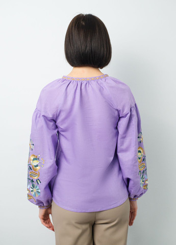 Лавандова вишиванка жіноча з льону BeART візерунок квітковий вільна льон (320382501)