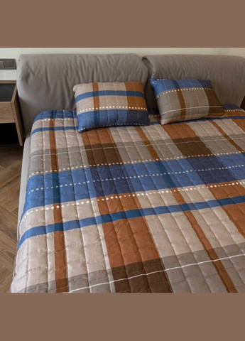 Комплект одеяло-покрывало евро 200х220 и 2 подушки 40х60 коричнево-синие Клетка NKP1 Ananasko (336546692)