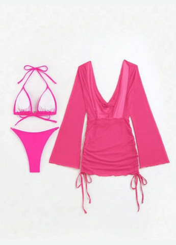 Рожевий демісезонний купальник роздільний рожевий + туніка сукня бікіні, роздільний No Brand 2702