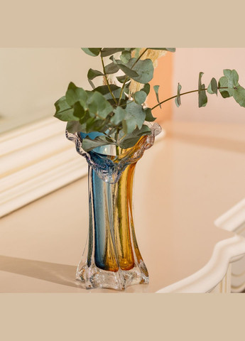 Ваза ручної роботи Crystal Coast скляна 24.5 см,, жовто-синій Yiwu (328440343)