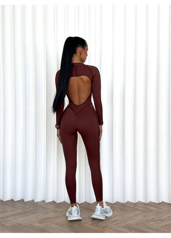 Жіночий комбінезон з відкритою спиною MonCher комбінезон-брюки темно-коричневий спортивний