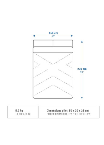 Бавовняний Двомісний Спальний Мішок для Кемпінгу 230 x 160 см Arpenaz 0° Quechua (335052879)