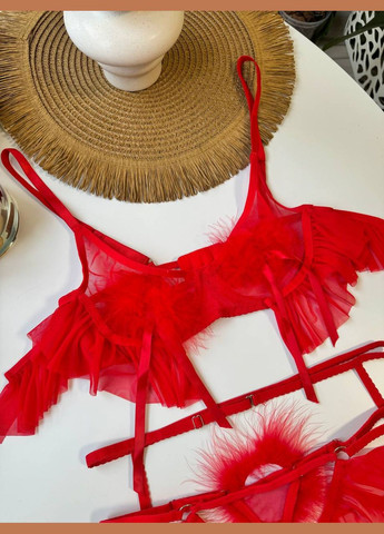 Червоний комплект жіночої білизни з поясом і гартерами Simply sexy