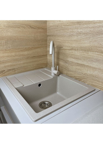 Набір кухонний Anila, штучний камінь, прямокутний, з крилом, 645х495х200мм, чаша - 1, врізна, Avena + змішувач та дозатор Adamant (370620093)