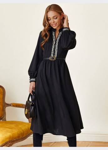 Черное кэжуал платье-клёш длины миди чёрное клеш Dressa однотонное