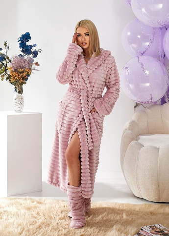 Теплий жіночий халат міді з капюшоном та чобітками полірована махра Selim-tekstil (356518137)