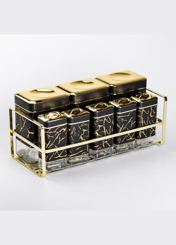 Набір ємностей для зберігання 8 штук по 650/150 мл на металевій підставці, чорний Yiwu (325686414)